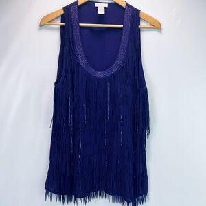 Cache Purple Beaded Fringe Sleeveless Top Size XL